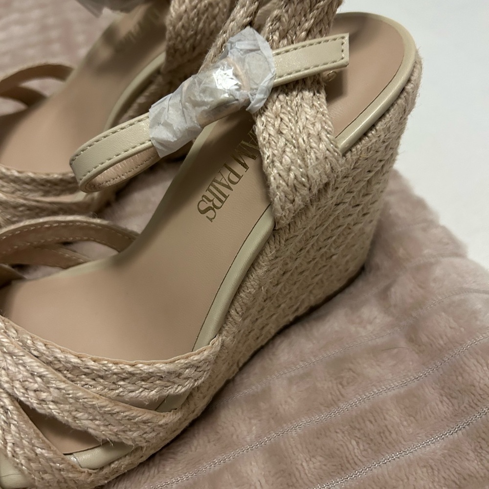 Rattan Cream Wedge Espadrilles with Ankle Straps